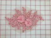 Applique - Beaded Lace 3D Flower Motifs Soft Rose Pink Close-Out